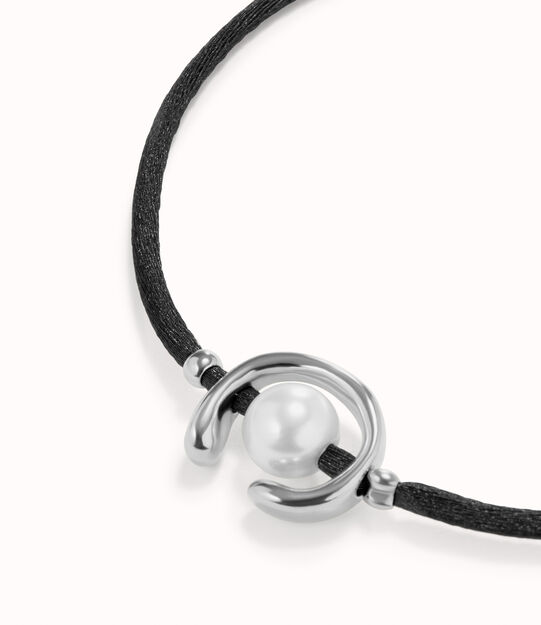 Bracciale in filo nero con perla shell assortimento placcato argento Sterling.